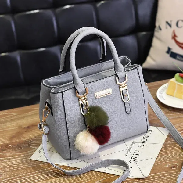 Vintage PU Leather Handbag with Plush Tassel - Stylish Ladies Shoulder & Crossbody Purse