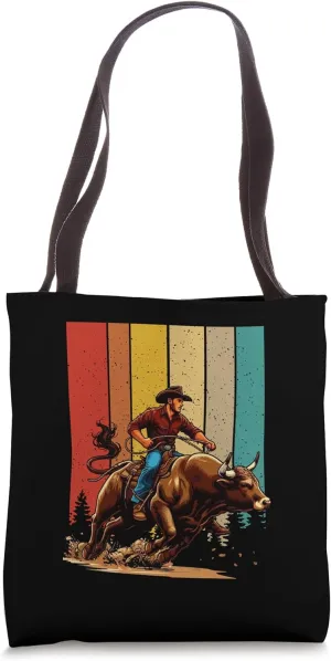 Vintage Retro Man Riding Bull Costume Farmer Rancher Lover Tote Bag