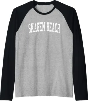Vintage Skagen Beach Distressed White Varsity Style Raglan Baseball Tee