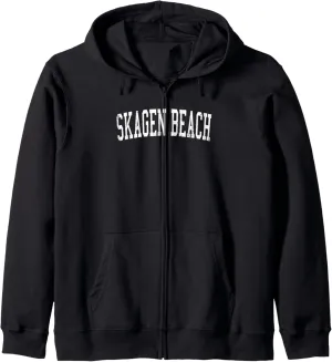 Vintage Skagen Beach Distressed White Varsity Style Zip Hoodie
