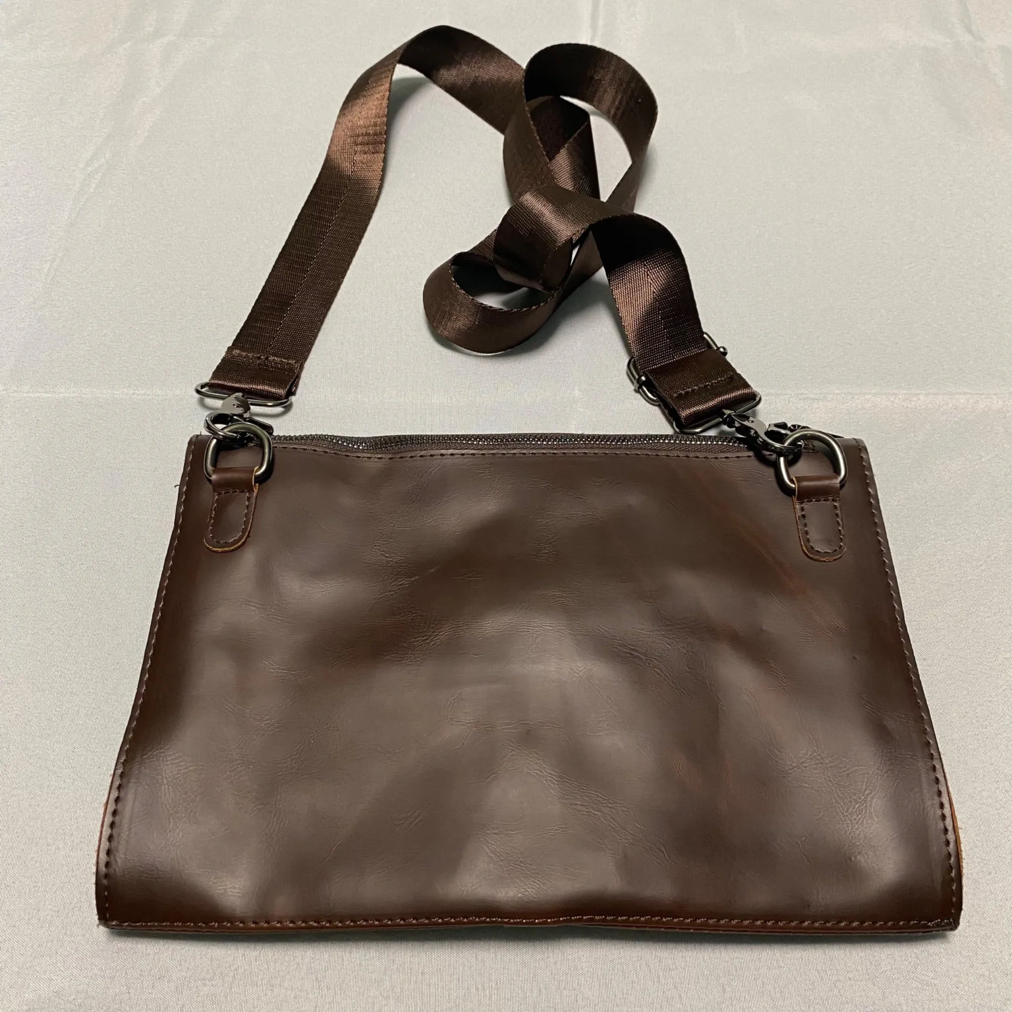 Vintage-Style Dark Brown Vegan Leather Crossbody Messenger Bag