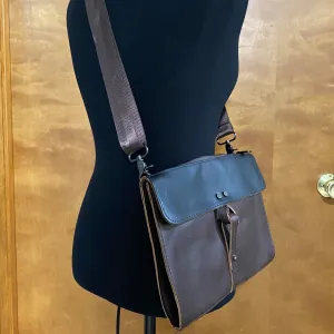 Vintage-Style Dark Brown Vegan Leather Crossbody Messenger Bag