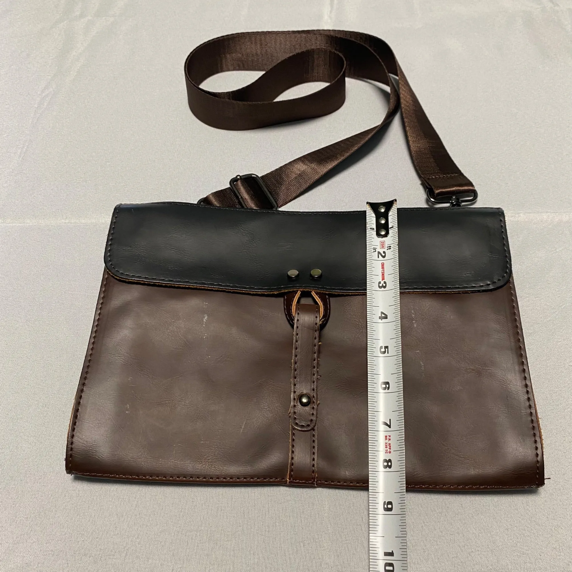 Vintage-Style Dark Brown Vegan Leather Crossbody Messenger Bag