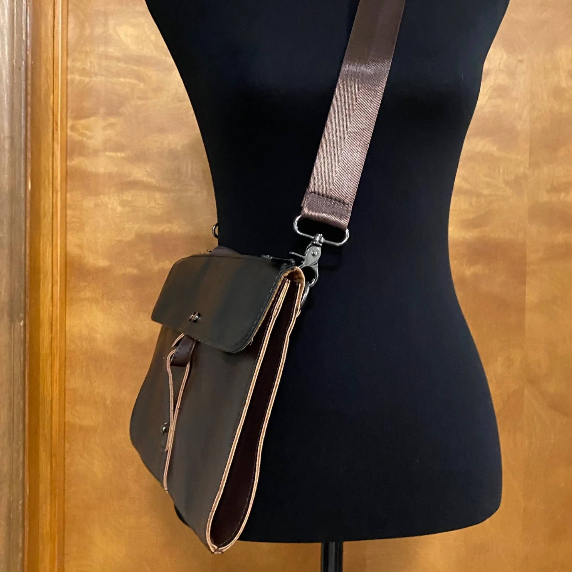 Vintage-Style Dark Brown Vegan Leather Crossbody Messenger Bag