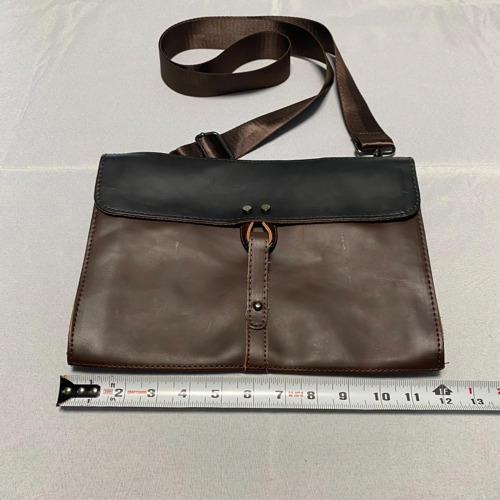 Vintage-Style Dark Brown Vegan Leather Crossbody Messenger Bag