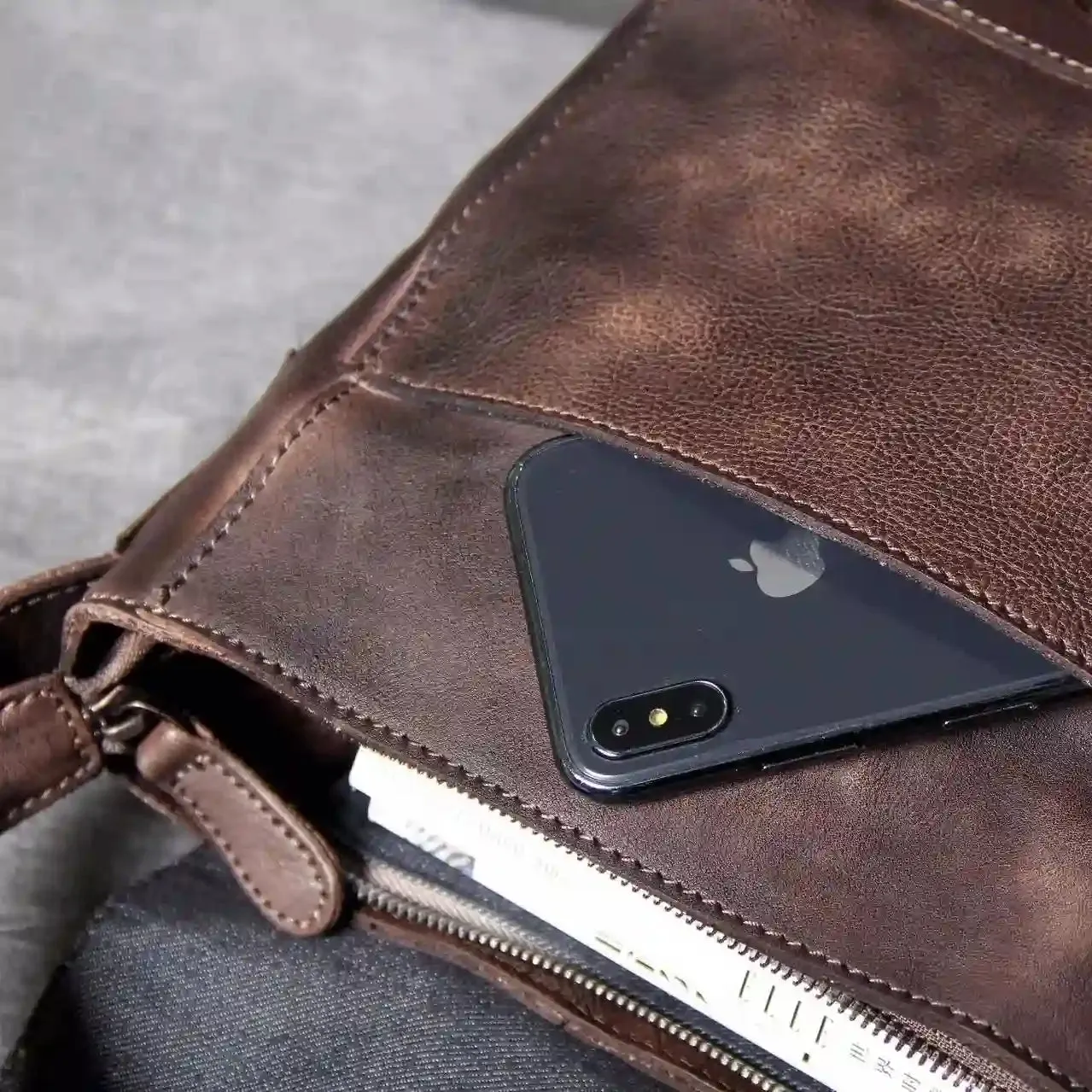 Vintage-Style Leather Messenger Bag