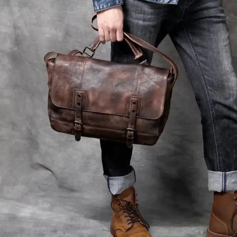 Vintage-Style Leather Messenger Bag