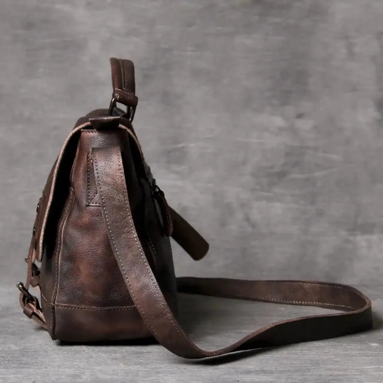 Vintage-Style Leather Messenger Bag
