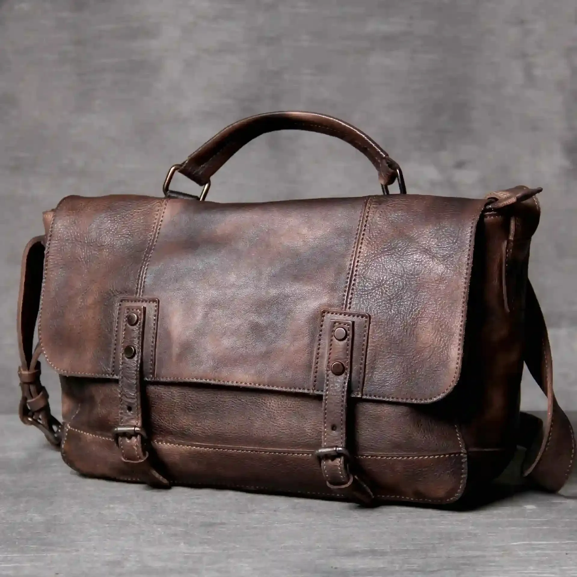 Vintage-Style Leather Messenger Bag