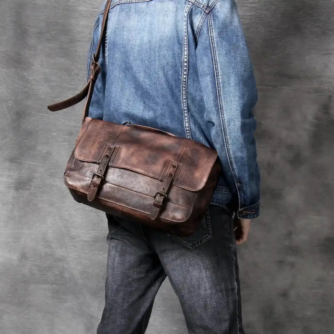 Vintage-Style Leather Messenger Bag