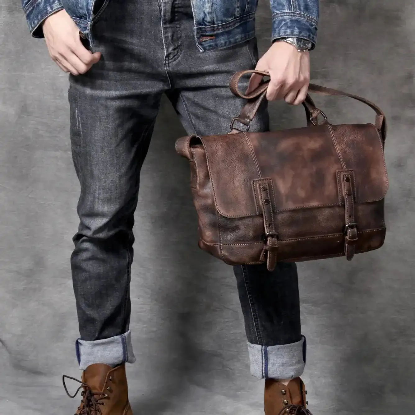 Vintage-Style Leather Messenger Bag