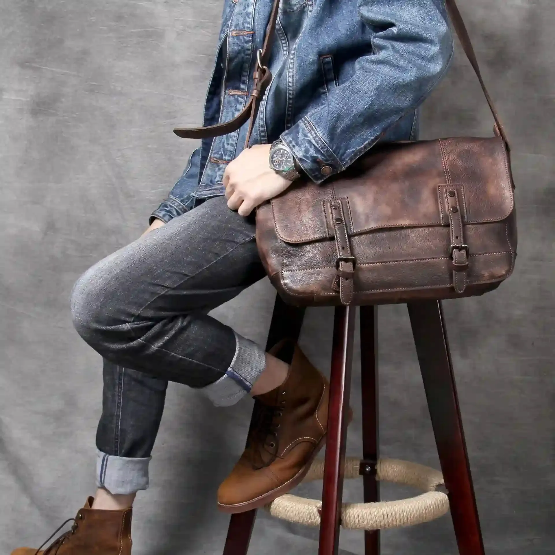 Vintage-Style Leather Messenger Bag