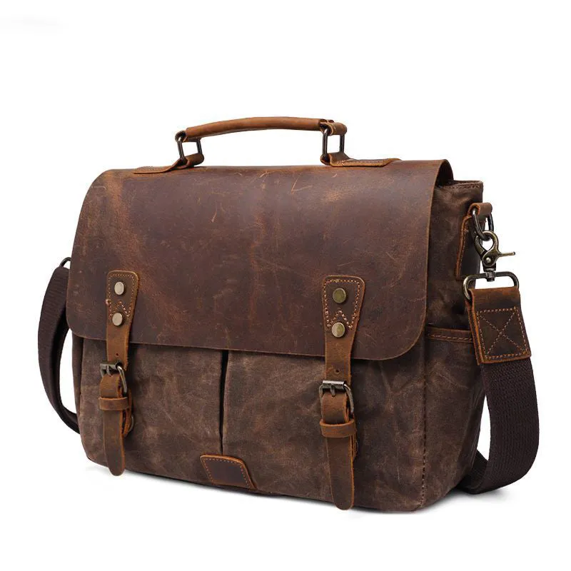 Vintage Wax Canvas Messenger Bag for Men