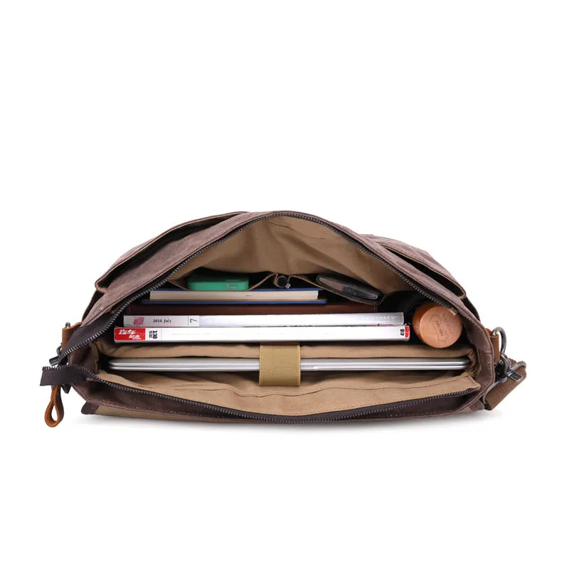 Vintage Waxed Canvas Messenger Bag with Leather Accents