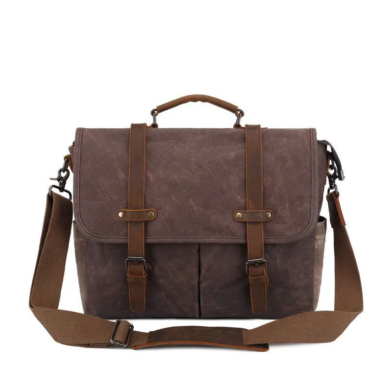 Vintage Waxed Canvas Messenger Bag with Leather Accents