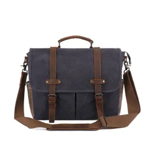 Vintage Waxed Canvas Messenger Bag with Leather Accents