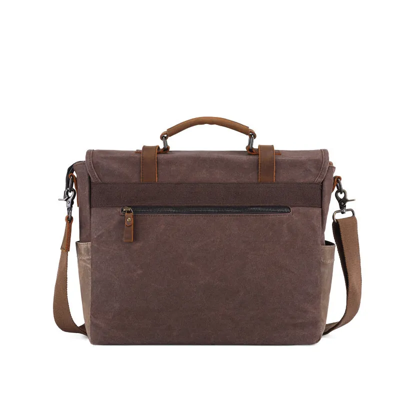 Vintage Waxed Canvas Messenger Bag with Leather Accents