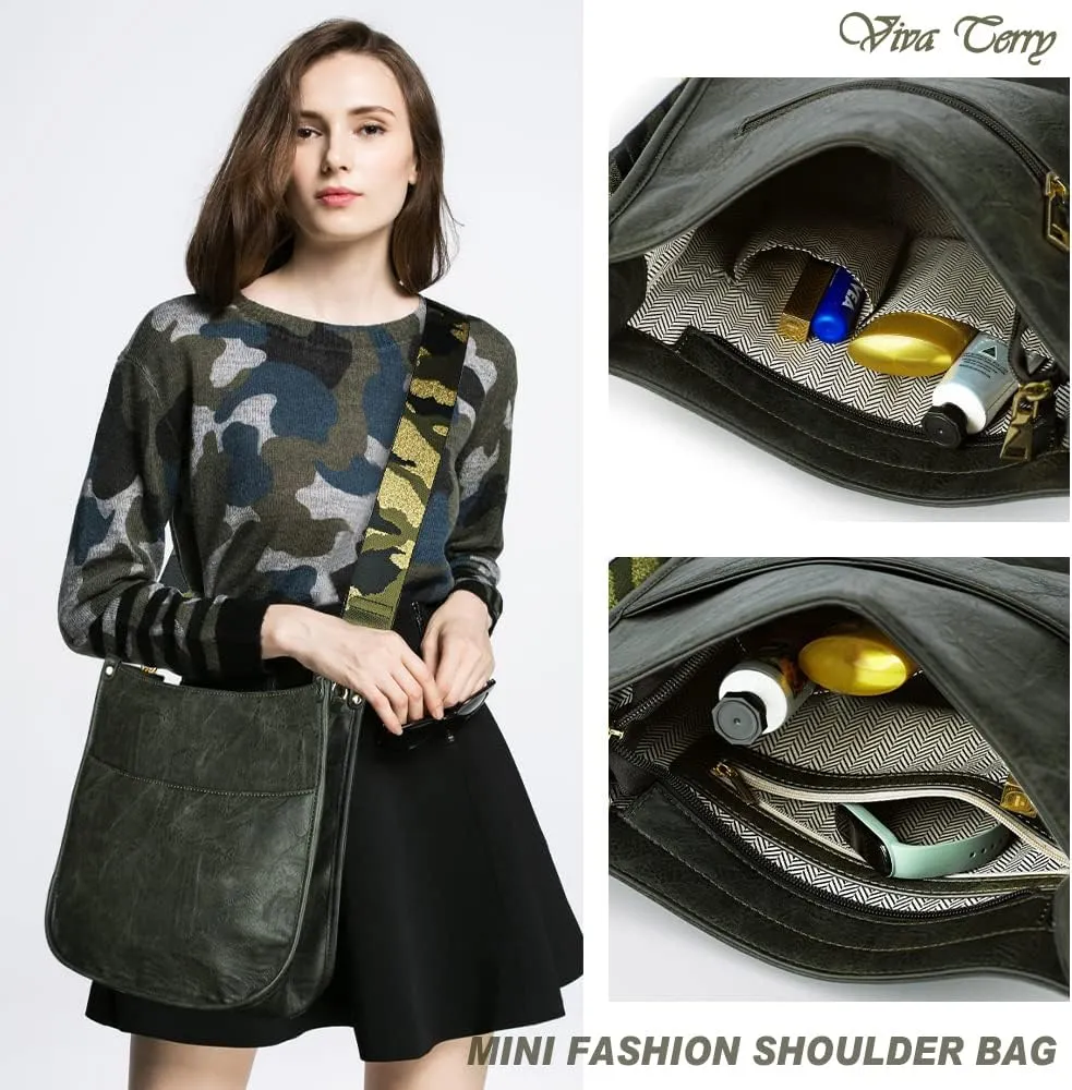 Viva Terry Vegan Leather Crossbody Fashion Shoulder Bag Purse with Adjustable Strap