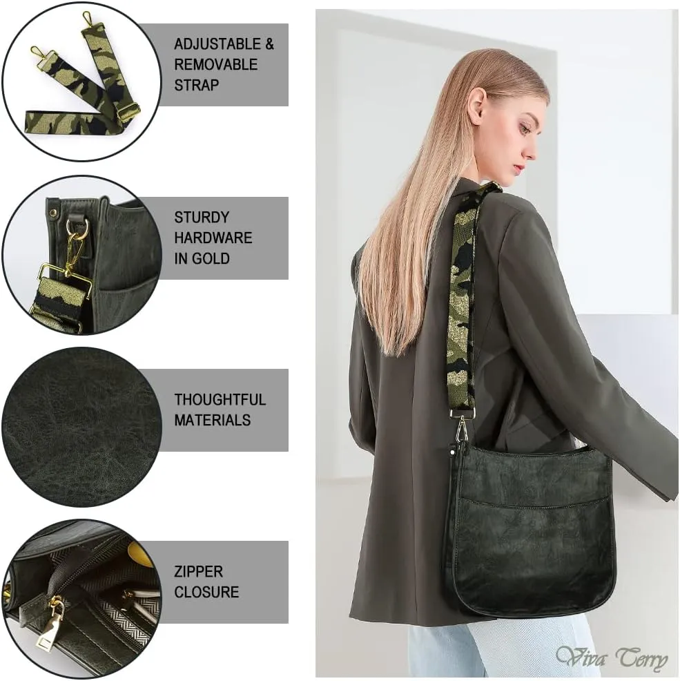 Viva Terry Vegan Leather Crossbody Fashion Shoulder Bag Purse with Adjustable Strap
