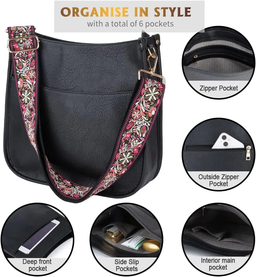 Viva Terry Vegan Leather Crossbody Fashion Shoulder Bag Purse with Adjustable Strap