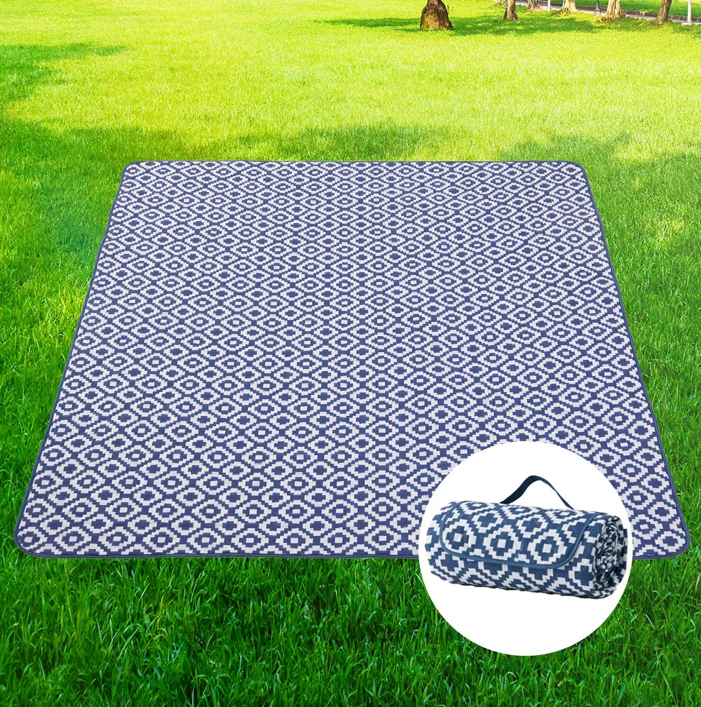 Viviendo 200x200cm Waterproof Outdoor Picnic Rug Blanket - Blue Pixel