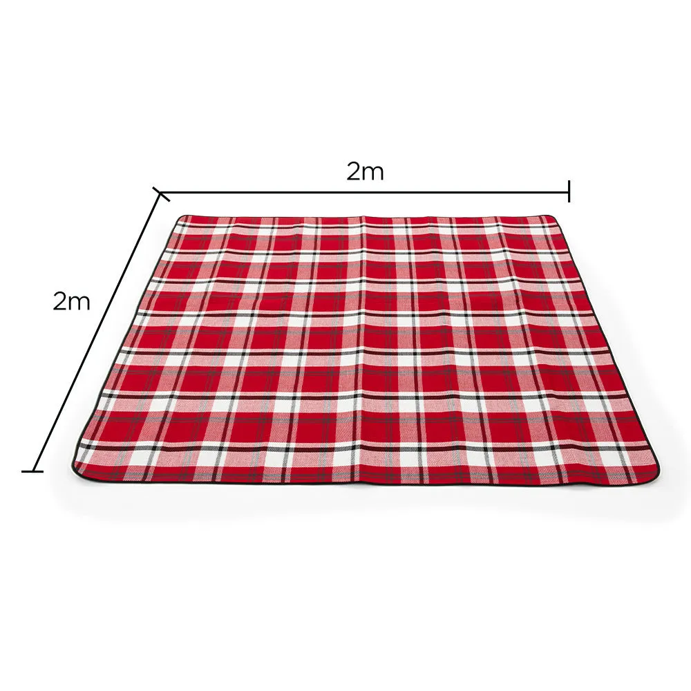 Viviendo 200x200cm Waterproof Outdoor Picnic Rug Blanket - Red Tartan