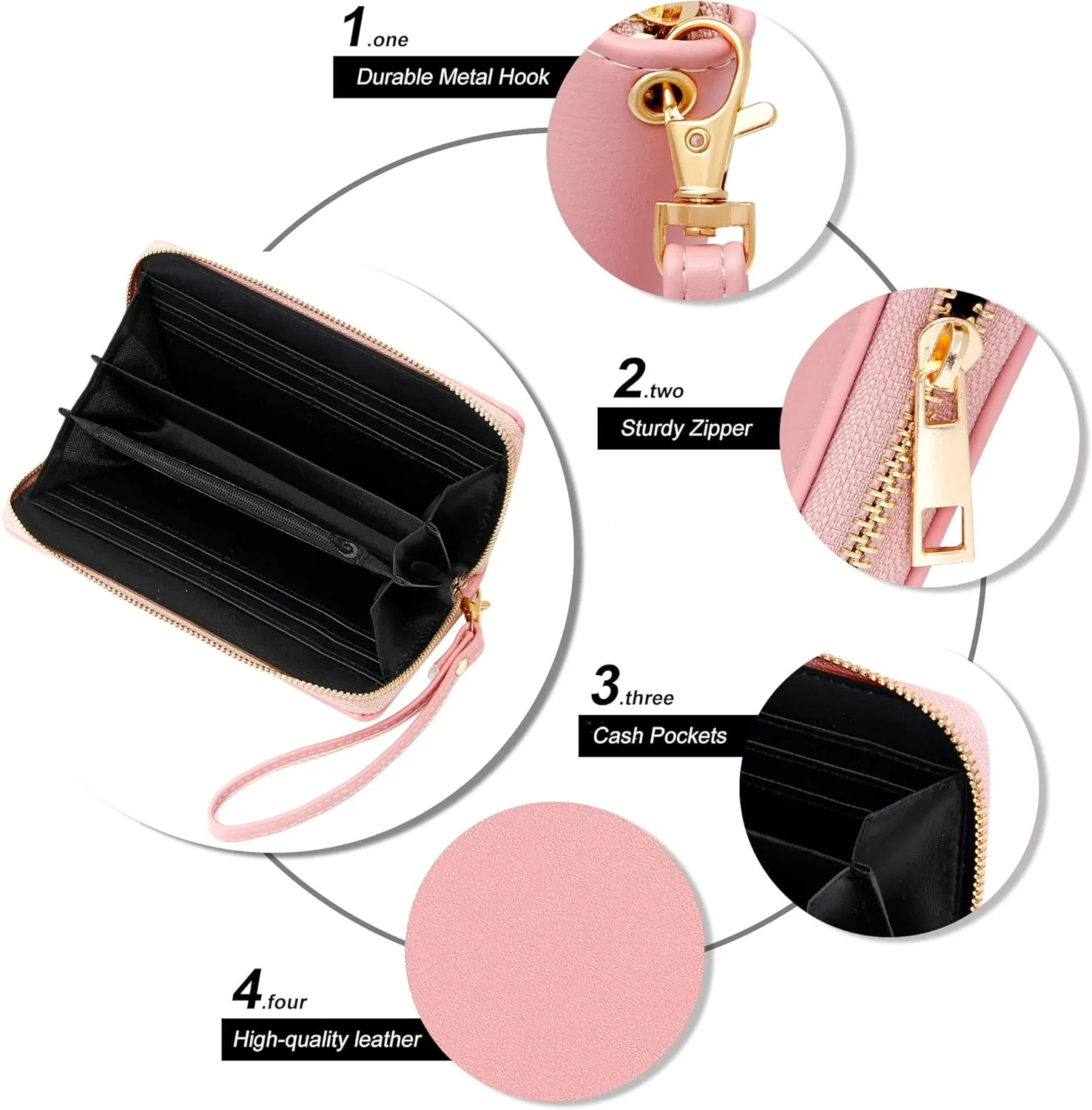 VOCUS Womens Wristlet Wallet Zip Around Clutch Wallet Large RFID Blocking PU Leather Bifold with Phone Holder for Travel