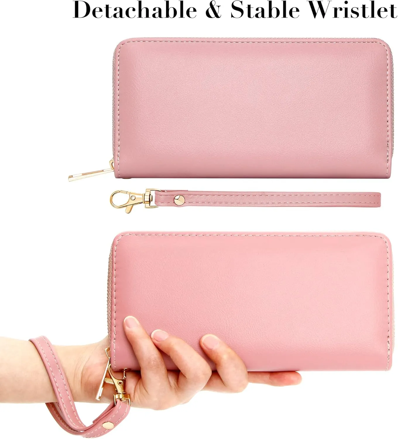 VOCUS Womens Wristlet Wallet Zip Around Clutch Wallet Large RFID Blocking PU Leather Bifold with Phone Holder for Travel