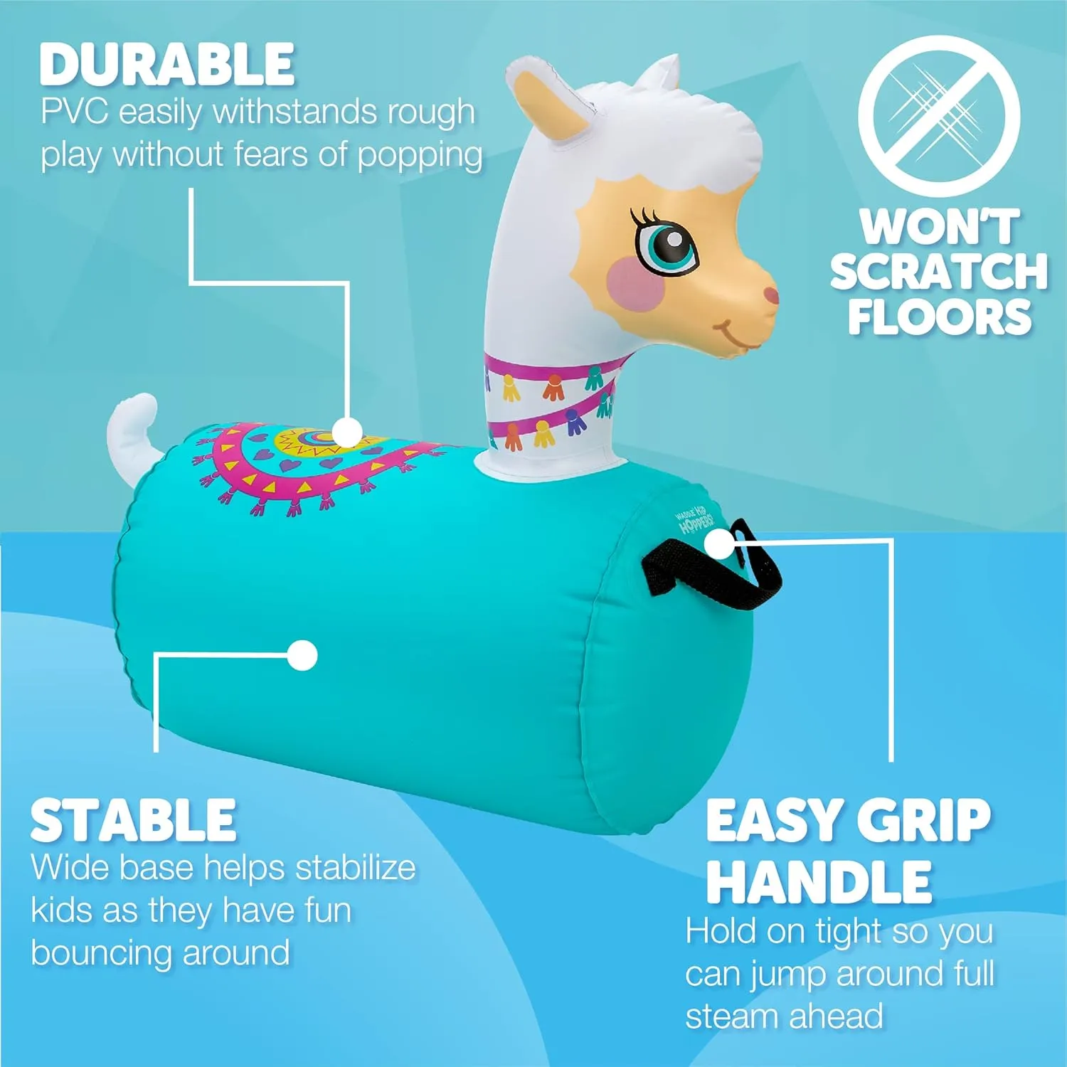 WADDLE Hip Hopper Inflatable Hopping Animal Bouncer Llama, Ages 2 and Up, Supports Up to 85 Pounds
