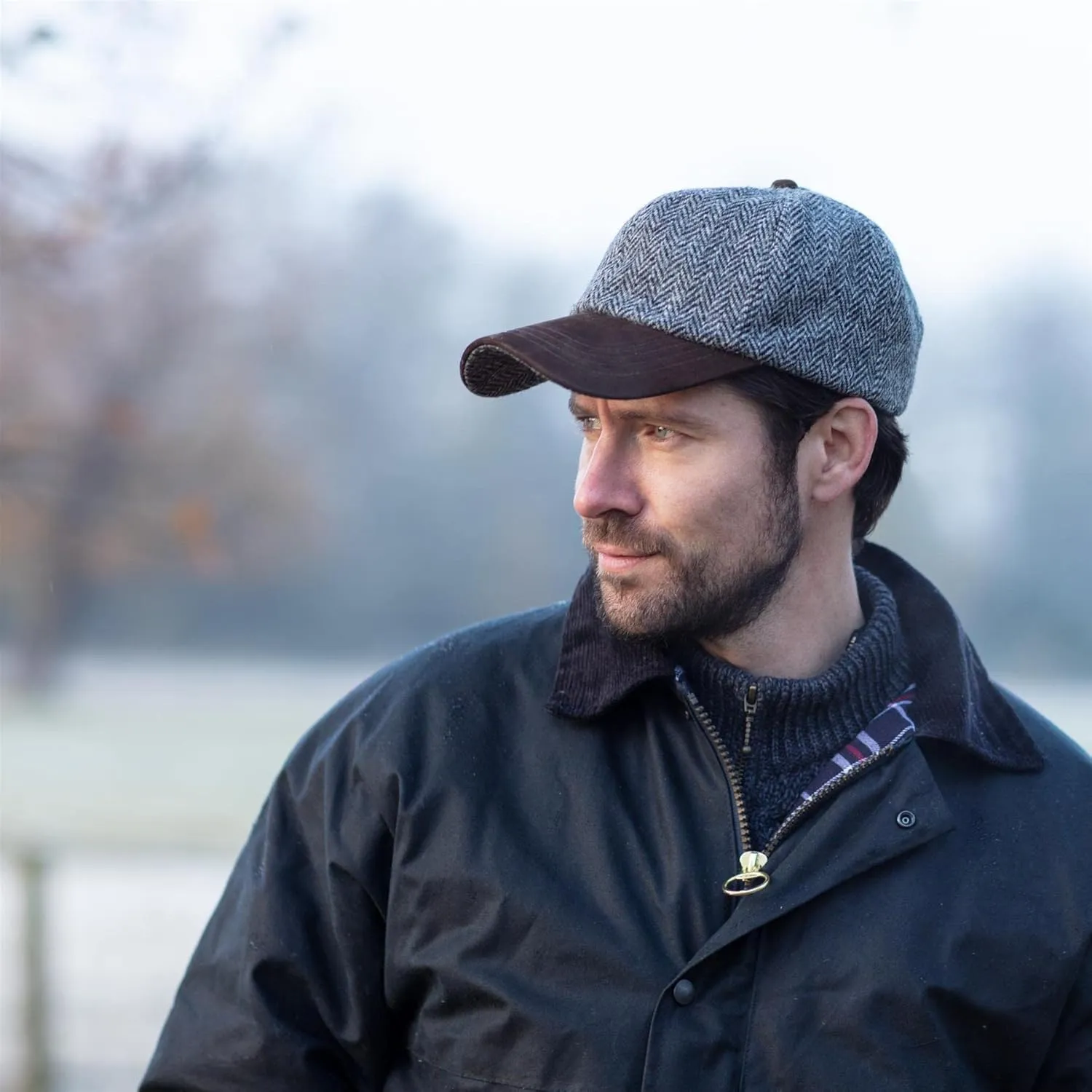 Walker and Hawkes Unisex Harris Tweed Brungton Baseball Cap w/Suede Leather Peak - Classic Tweed Hat for Stylish Comfort