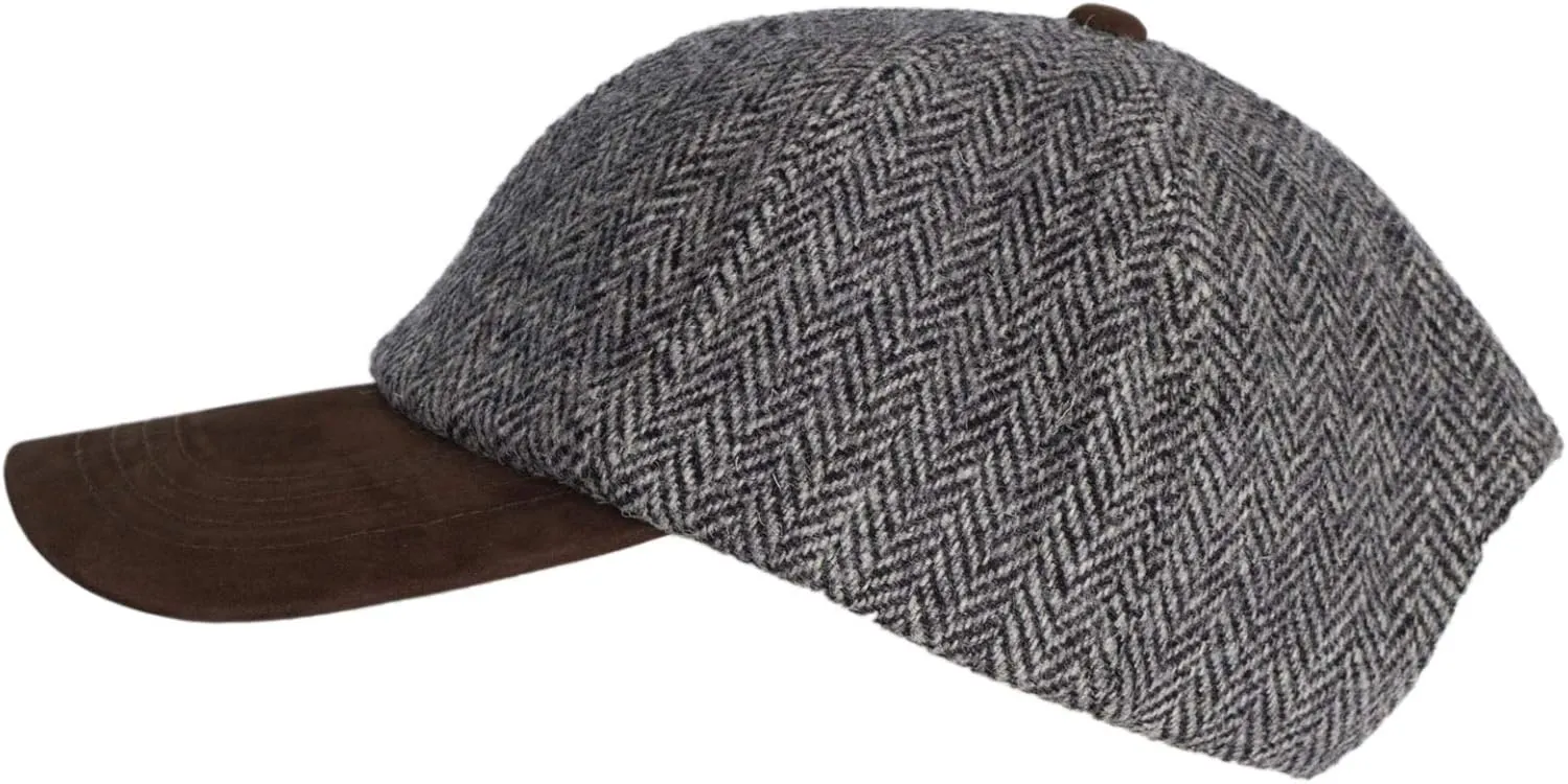 Walker and Hawkes Unisex Harris Tweed Brungton Baseball Cap w/Suede Leather Peak - Classic Tweed Hat for Stylish Comfort