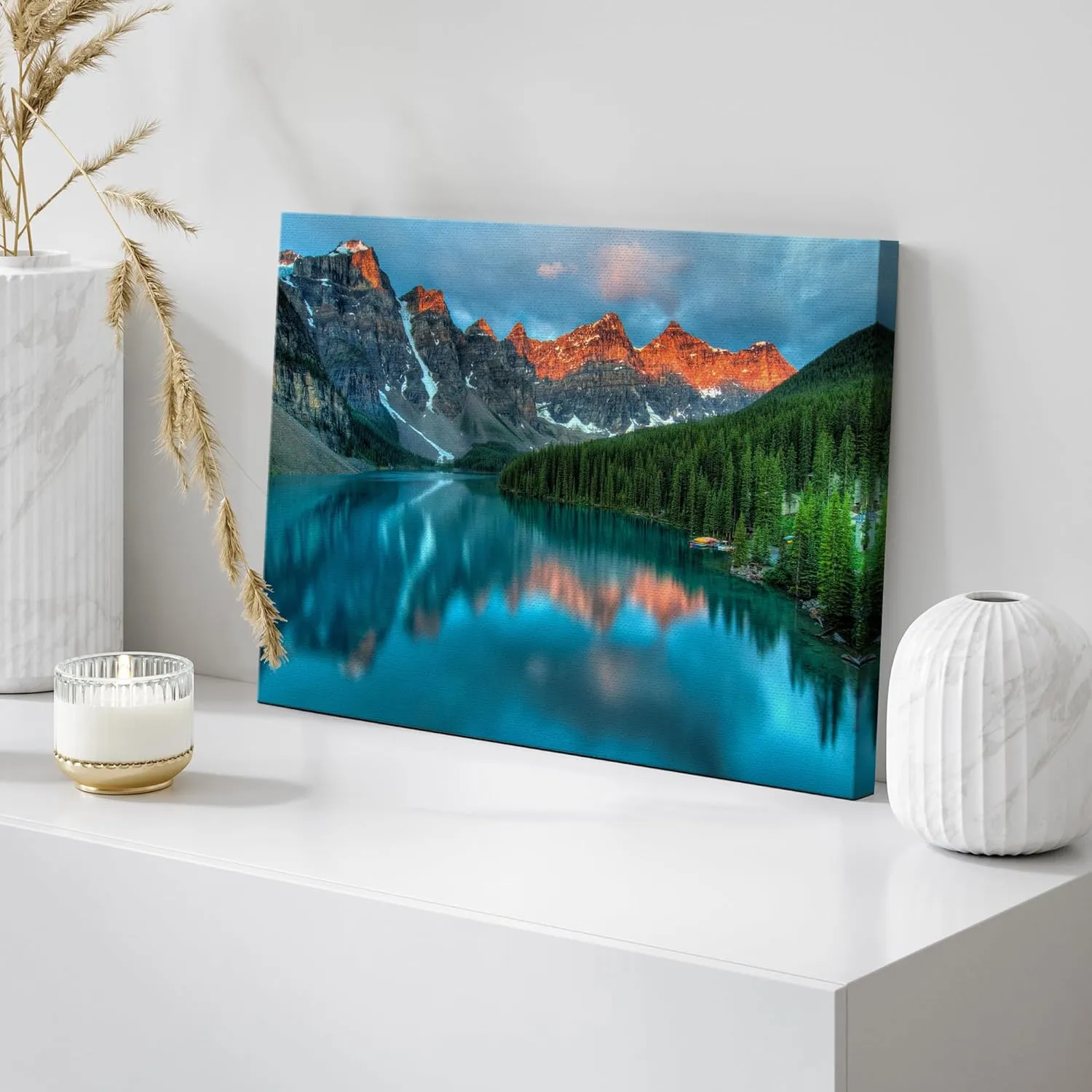 wall26 Framed Canvas Print Wall Art Sunset Mountain & Forest Reflection Nature Wilderness Photography Realism Nautical Scenic Colorful Rustic Ultra for Living Room, Bedroom, Office - 16"x24"