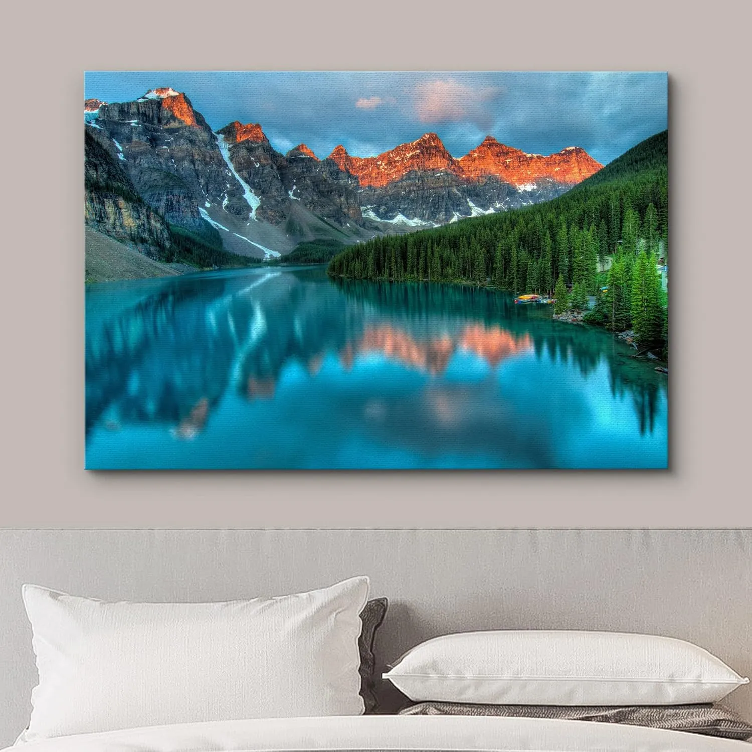wall26 Framed Canvas Print Wall Art Sunset Mountain & Forest Reflection Nature Wilderness Photography Realism Nautical Scenic Colorful Rustic Ultra for Living Room, Bedroom, Office - 16"x24"