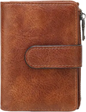 Wallet Women Small Leather RFID Blocking Credit Card Wallet Bifold Compact Ladies Purse with Zipper Coin Pocket