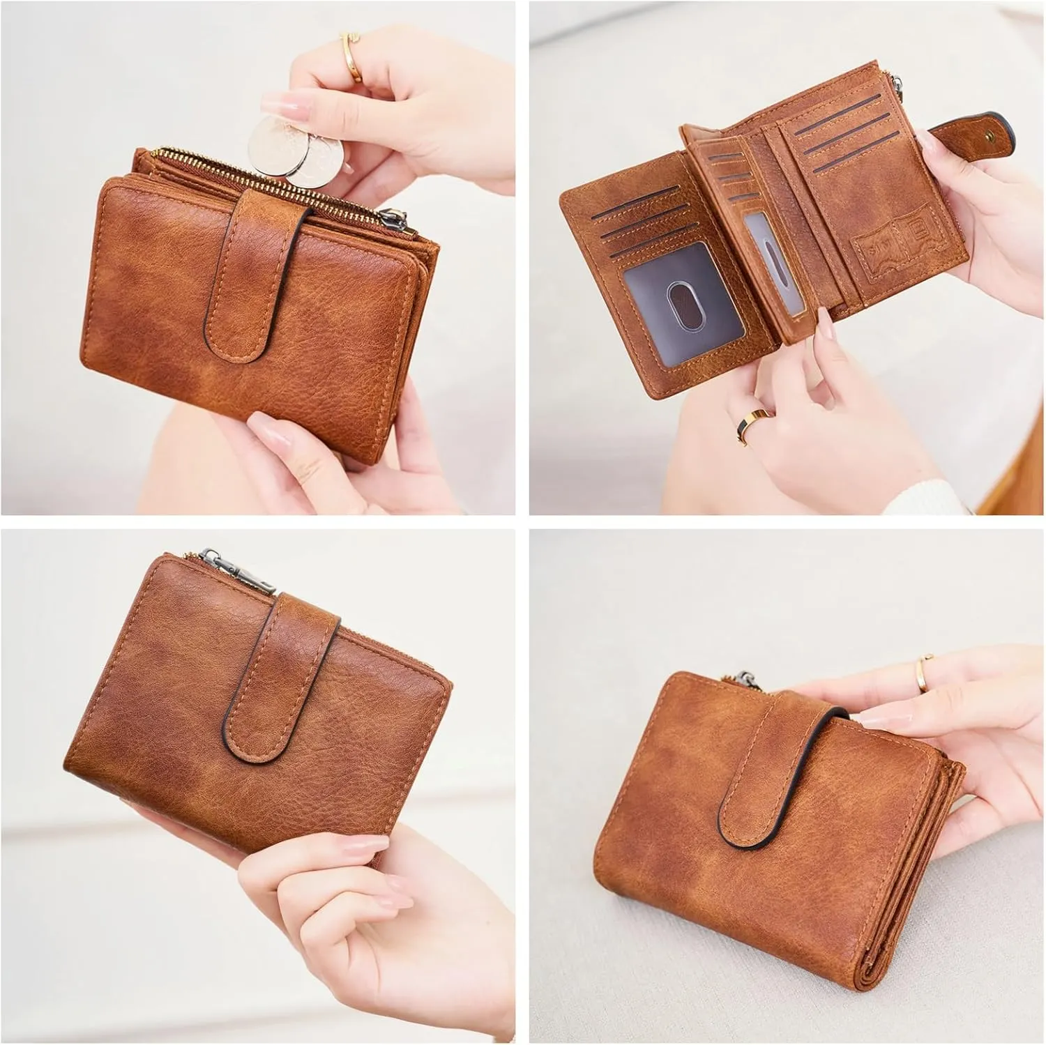 Wallet Women Small Leather RFID Blocking Credit Card Wallet Bifold Compact Ladies Purse with Zipper Coin Pocket