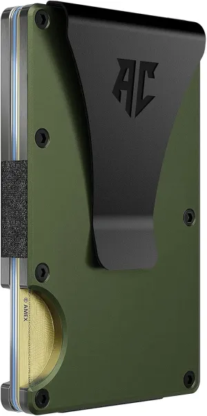 wallets for men, Men's Minimalist Credit Card Holder - Slim Wallet for Men with RFID Blocking - Front Pocket Metal Wallet with Money Clip (Green)