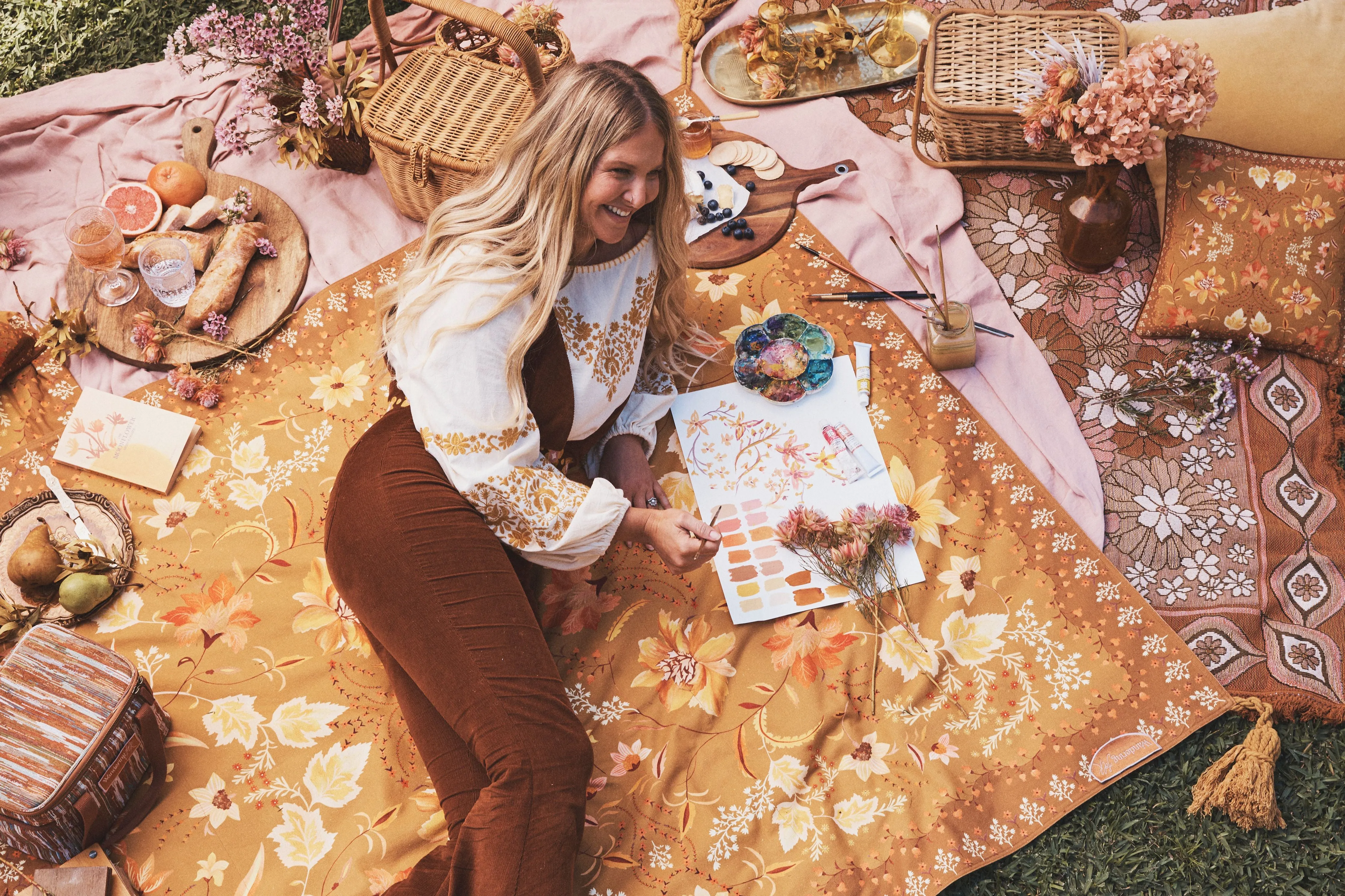 Wandering Folk Picnic Rug - Golden Folk