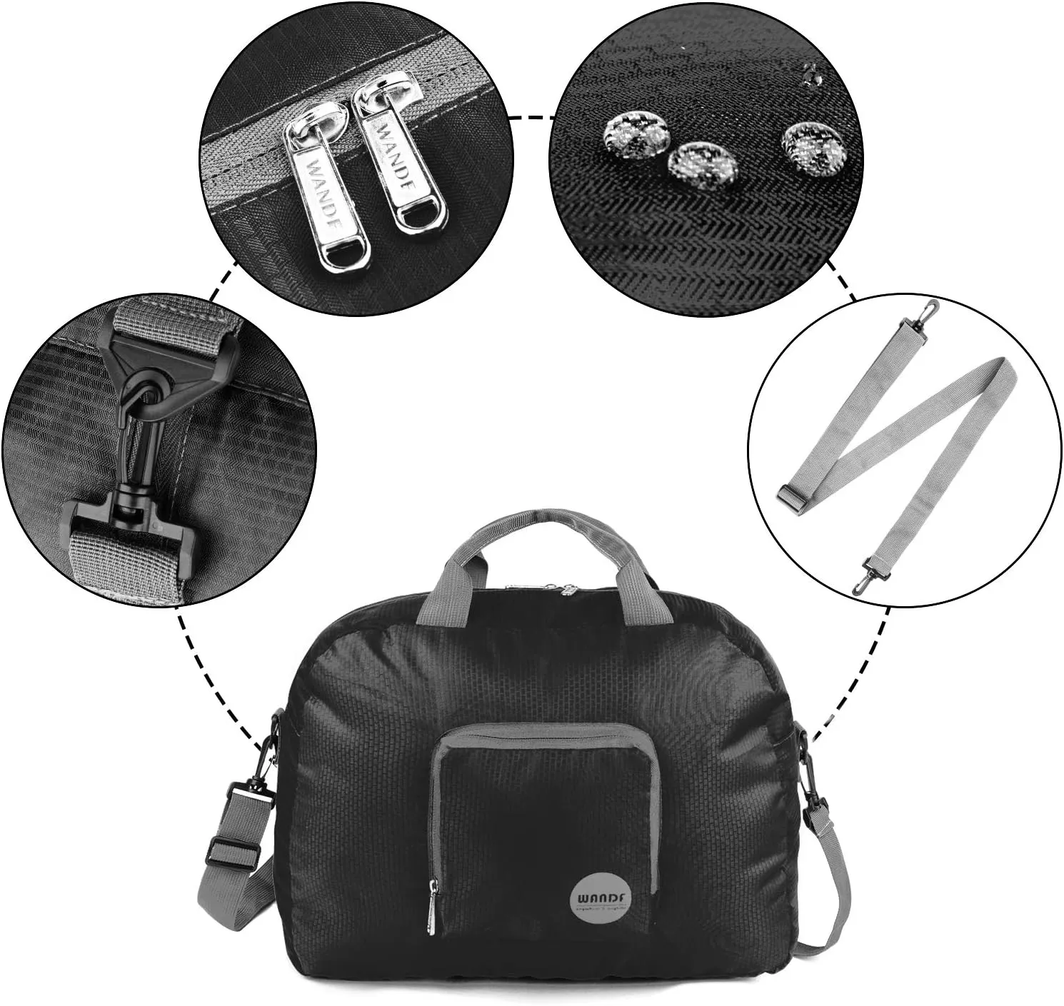 WANDF Foldable Travel Duffel Bag Luggage Sports Gym Water Resistant Nylon