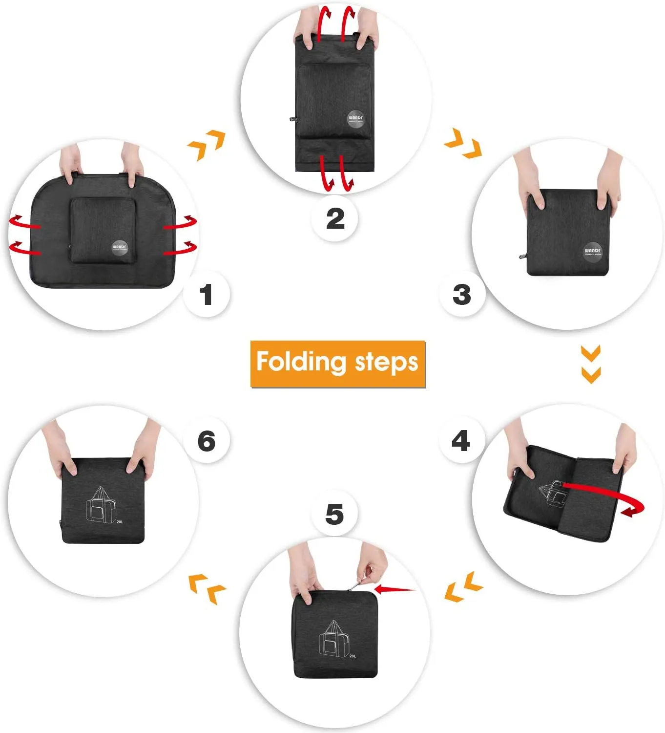 WANDF Foldable Travel Duffel Bag Luggage Sports Gym Water Resistant Nylon