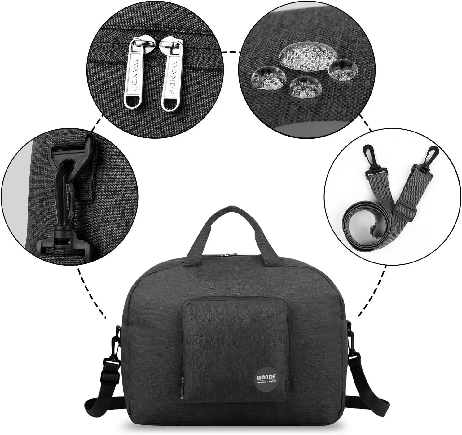 WANDF Foldable Travel Duffel Bag Luggage Sports Gym Water Resistant Nylon