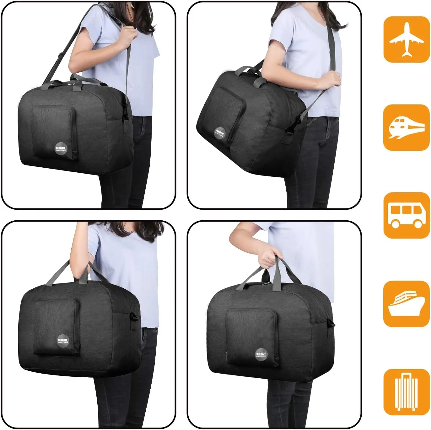 WANDF Foldable Travel Duffel Bag Luggage Sports Gym Water Resistant Nylon