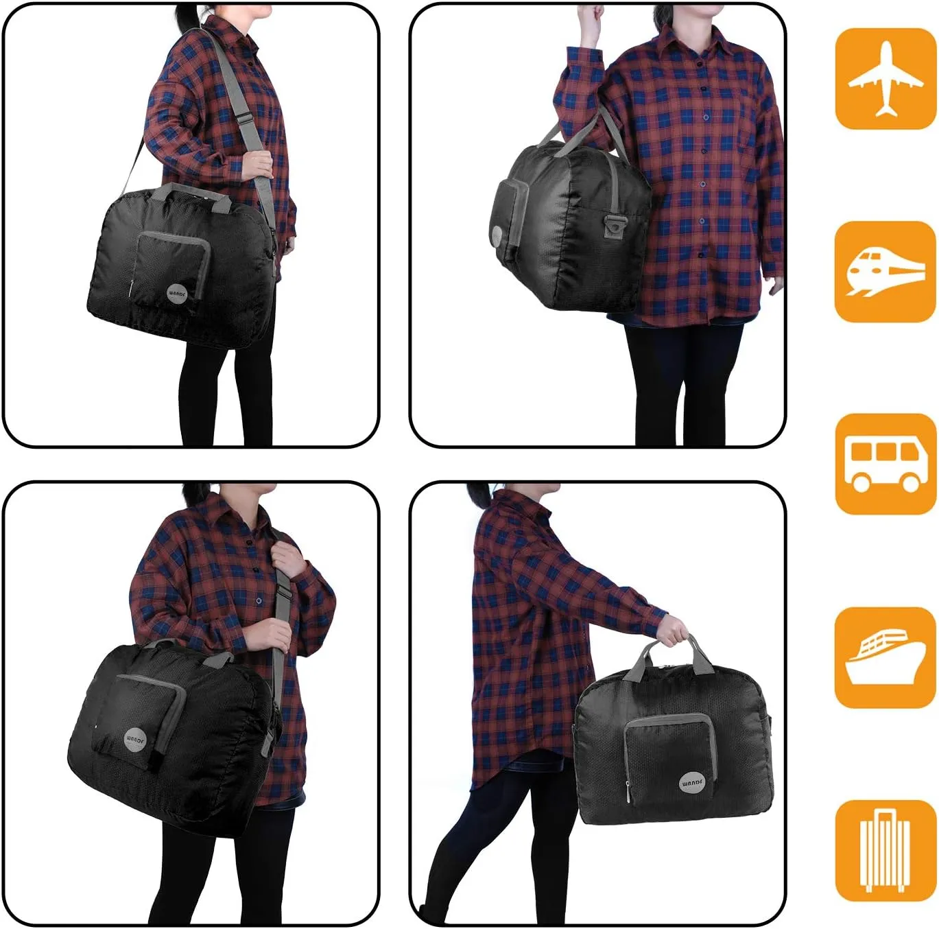 WANDF Foldable Travel Duffel Bag Luggage Sports Gym Water Resistant Nylon