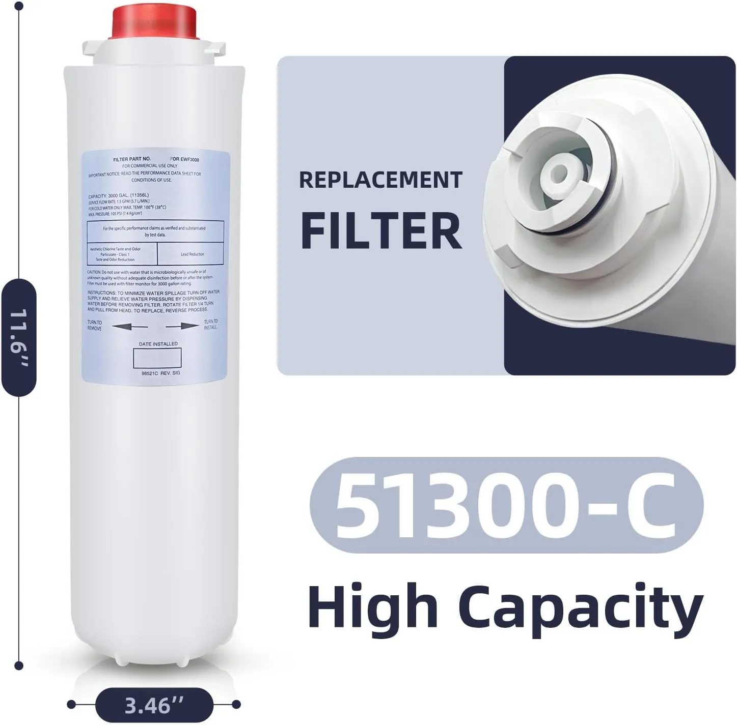 Water Filter Replacement for Elkay 51300-C, Filters Compatible with Elkay EZH2O Bottle Filling Stations (No Chip - 1 Pack)