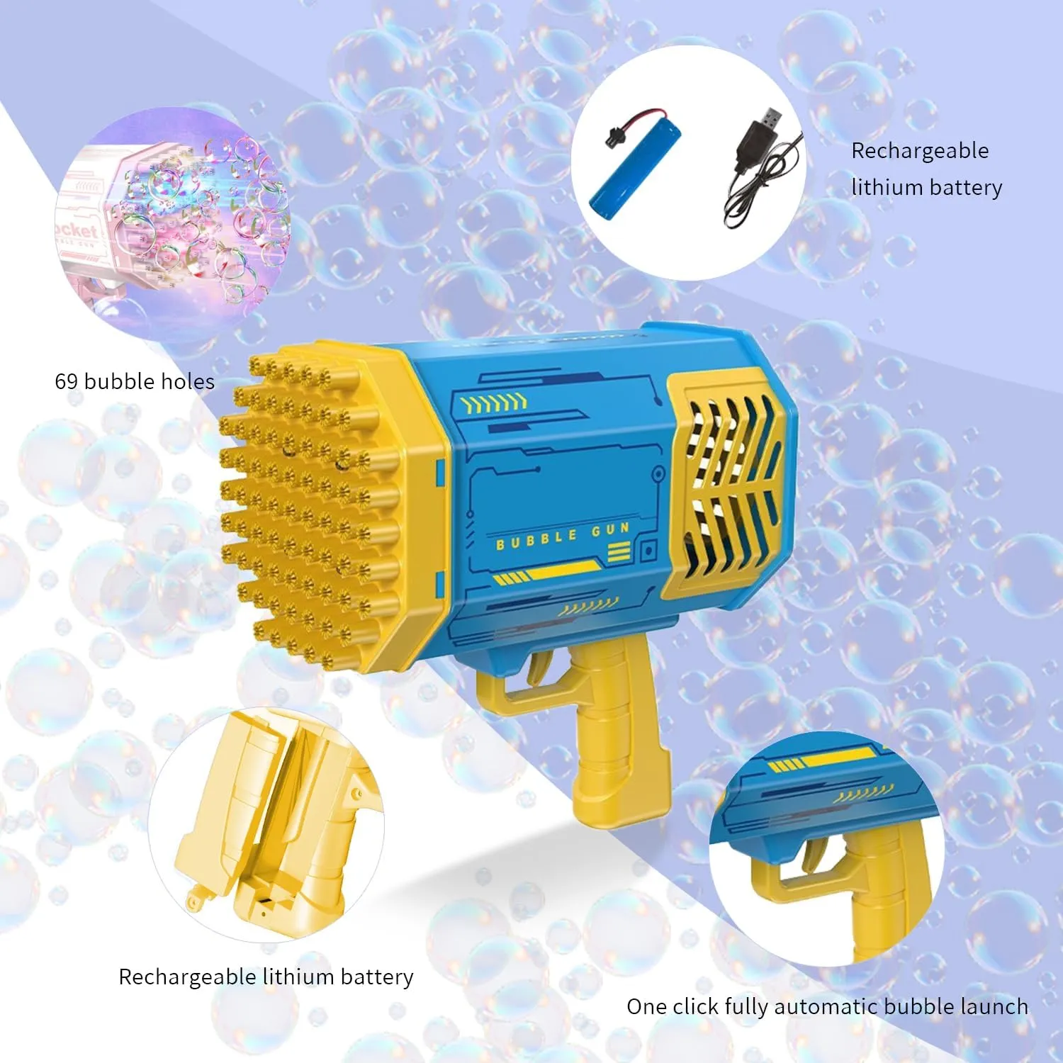 WATER GUN Bubble Machine Gun Toy, Colorful Lights, Thousands Bubbles, Outdoor Toy for Kids 3-12 Years Old (Blue)