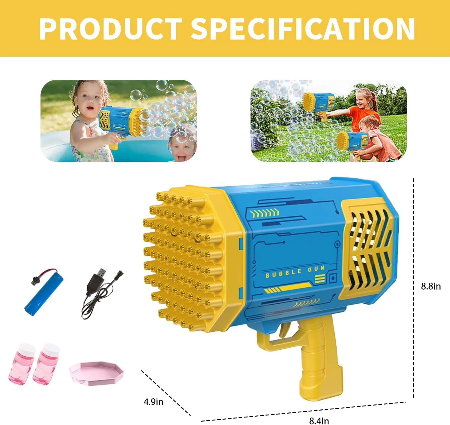 WATER GUN Bubble Machine Gun Toy, Colorful Lights, Thousands Bubbles, Outdoor Toy for Kids 3-12 Years Old (Blue)