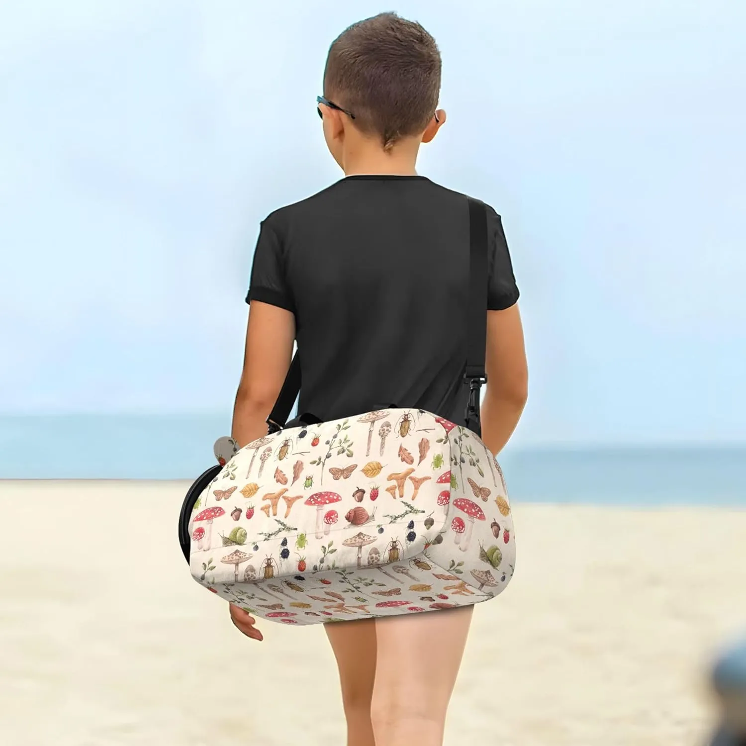 Watercolor Pattern Autumn Mushroom Gym Duffel Bag with Shoes Compartment Large Capacity Overnight Travel Weekender Tote for Travel, Swimming, Dance