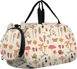 Watercolor Pattern Autumn Mushroom Gym Duffel Bag with Shoes Compartment Large Capacity Overnight Travel Weekender Tote for Travel, Swimming, Dance