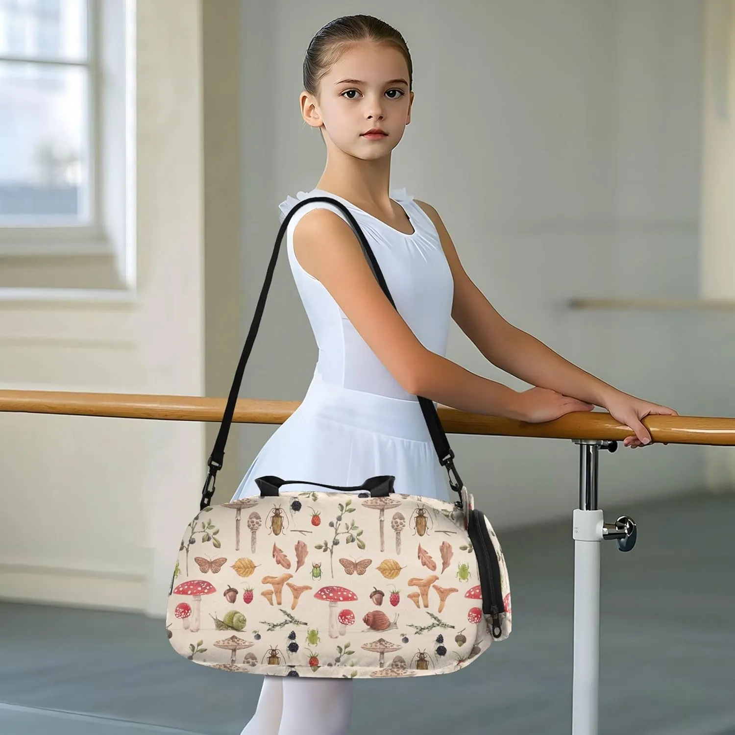 Watercolor Pattern Autumn Mushroom Gym Duffel Bag with Shoes Compartment Large Capacity Overnight Travel Weekender Tote for Travel, Swimming, Dance