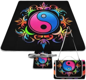 Waterproof Beach Blanket with Carry Strap, Lightweight and Durable Magic Yin Yang Art Mat for Camping Park Travel Beach Accessories