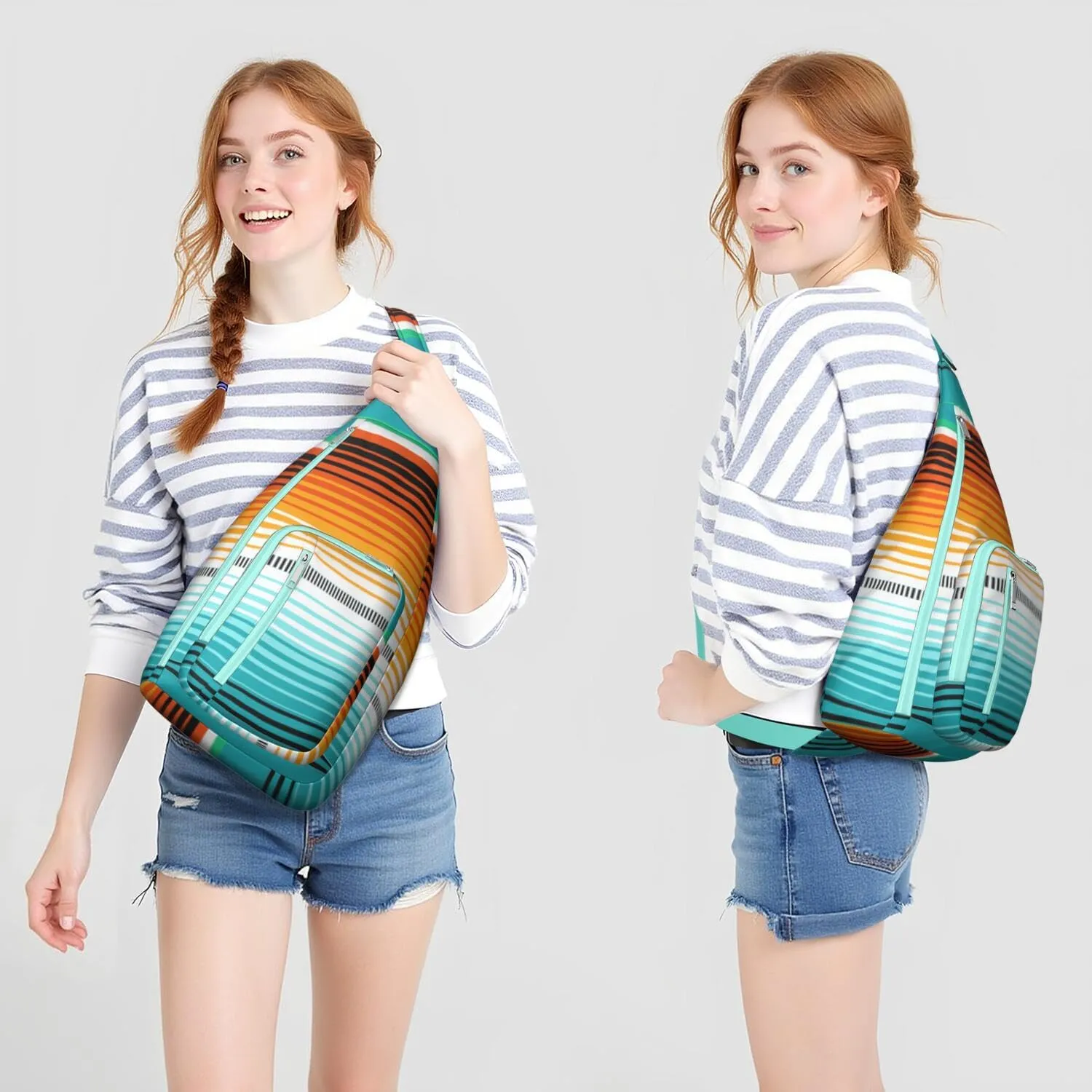 Waterproof Boho Sling Bag Backpack for Men Women Vintage Crossbody Daypack Adjustable Shoulder Chest Bag for Hiking Travel